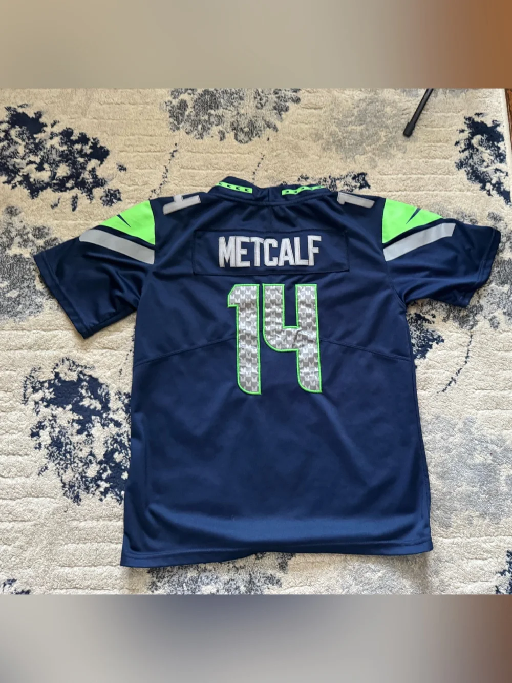 Nike Kids Seattle Seahawks Navy and Neon Green #14 Jersey - Picture 2 of 4